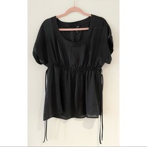 Black Silky Blouson Top